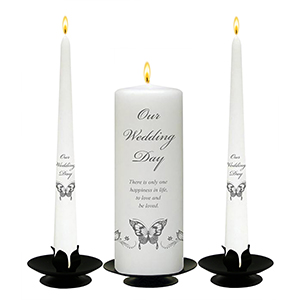Personalised Wedding Candles - Butterflies & Gold Rings