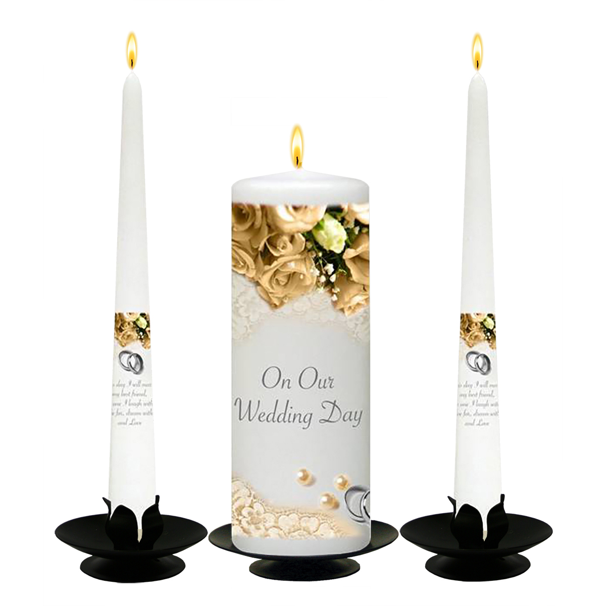 Personalised Wedding Candles - Flower Range Pearl
