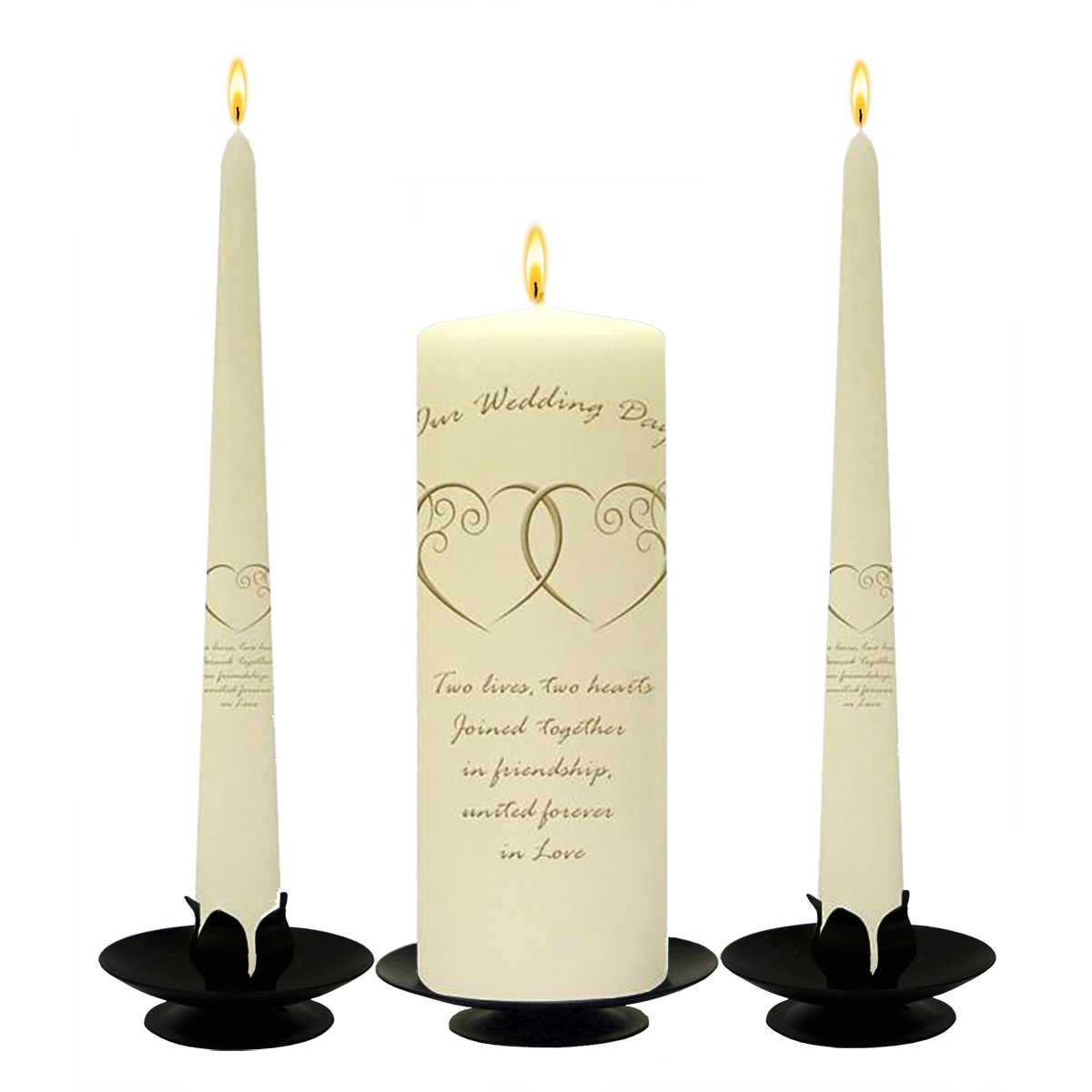 Personalised Wedding Candles - Entwined Hearts Gold