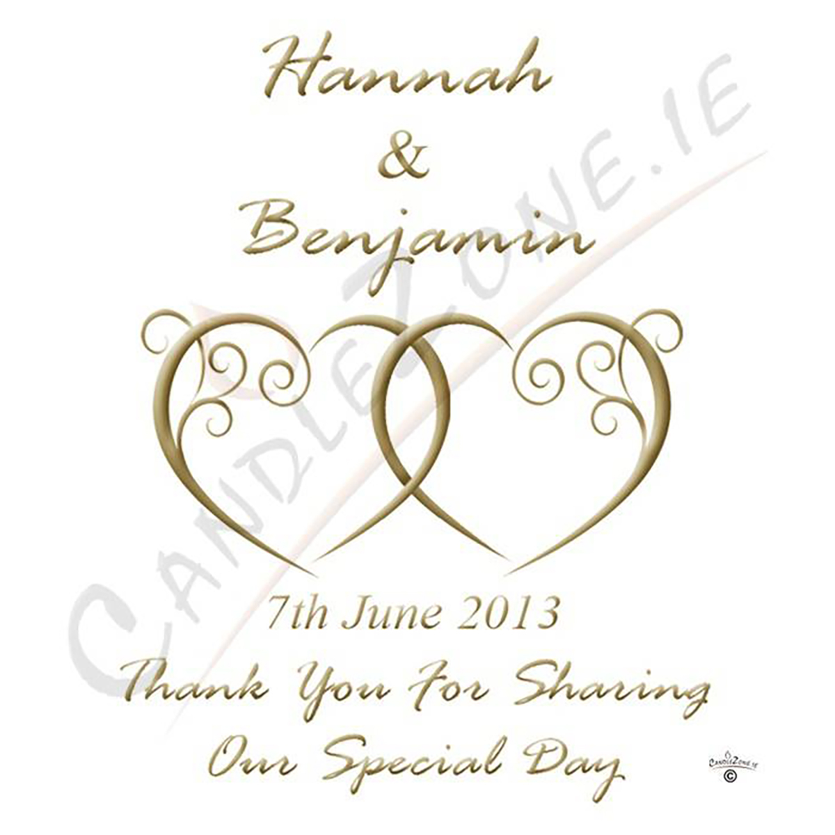 Personalised Thank you Wedding Favour - Entwined Hearts Gold