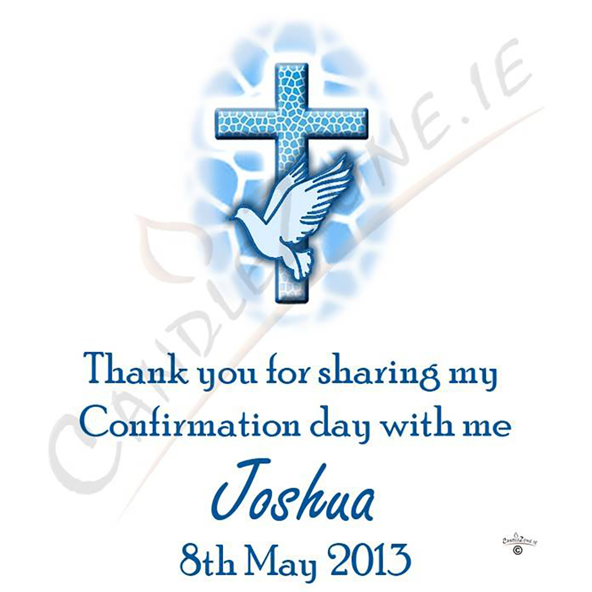 Peronsonalised Confirmation Thank you Favour - Cross & Dove Blue