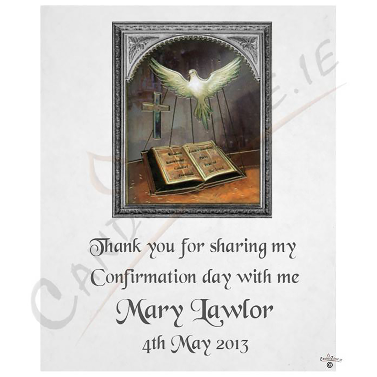 Peronsonalised Confirmation Thank you Favour - Dove & Bible Silver