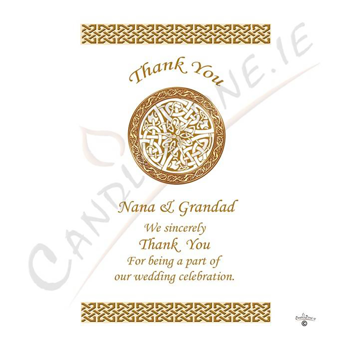 Personalised Wedding Thank you Candle Gift - Gold Claddagh Wedding Thank You Candle