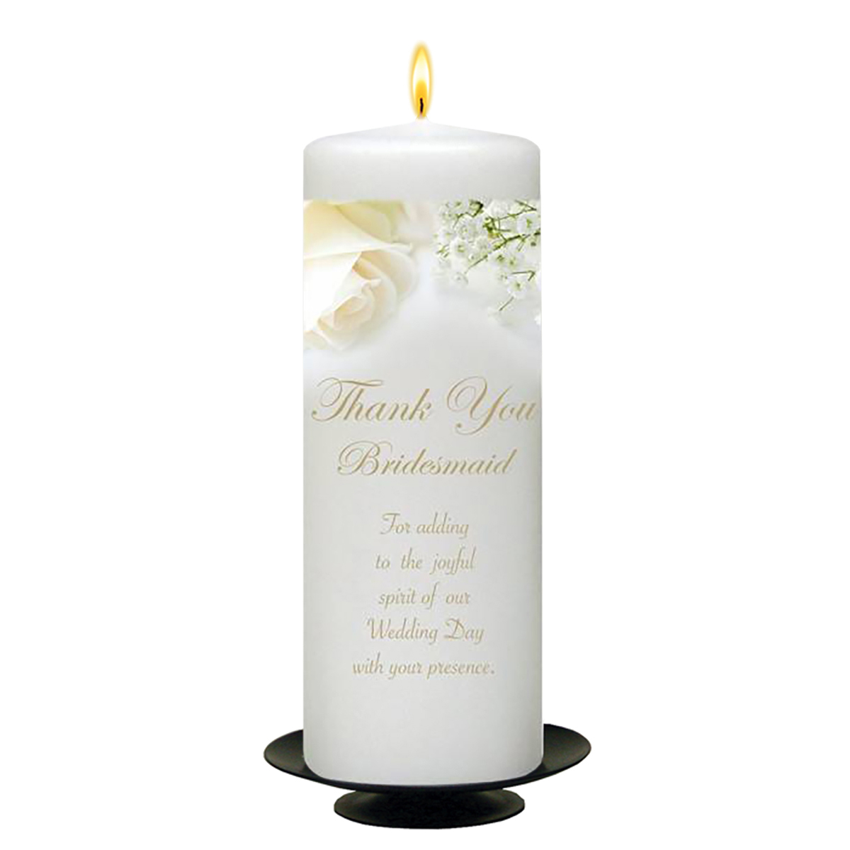 Personalised Wedding Thank you Candle Gift - White Roses Gold Thank You Bridesmaid Candle