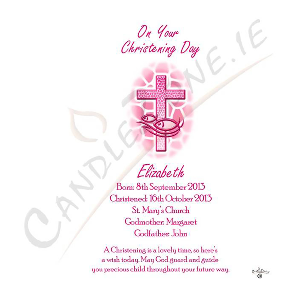 Personalised Girls Christening Candle - Cross