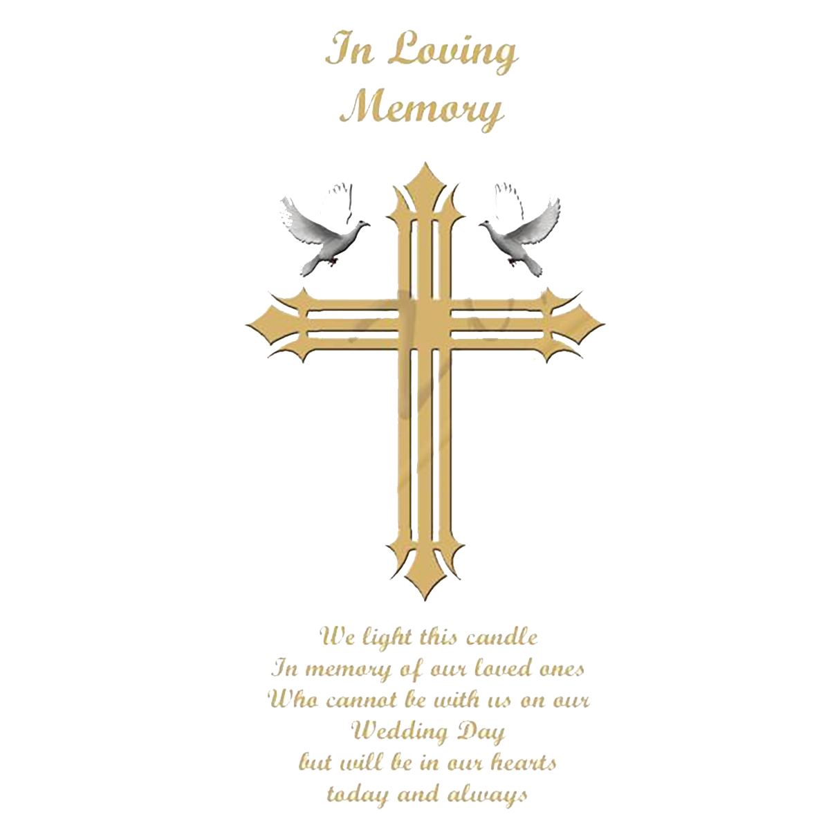 Personalised Wedding Remembrance Candle - Dove & Cross Gold