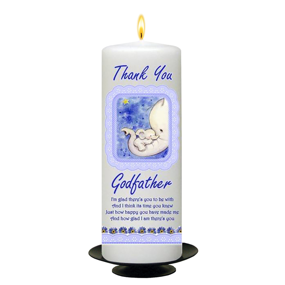 Personalised Godfather Candle Gift - Blue Elephants