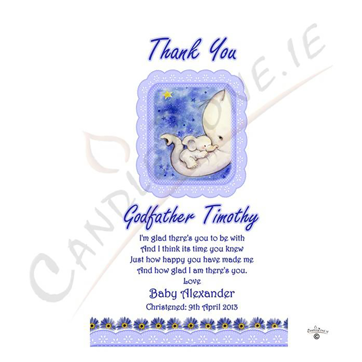 Personalised Godfather Candle Gift - Blue Elephants