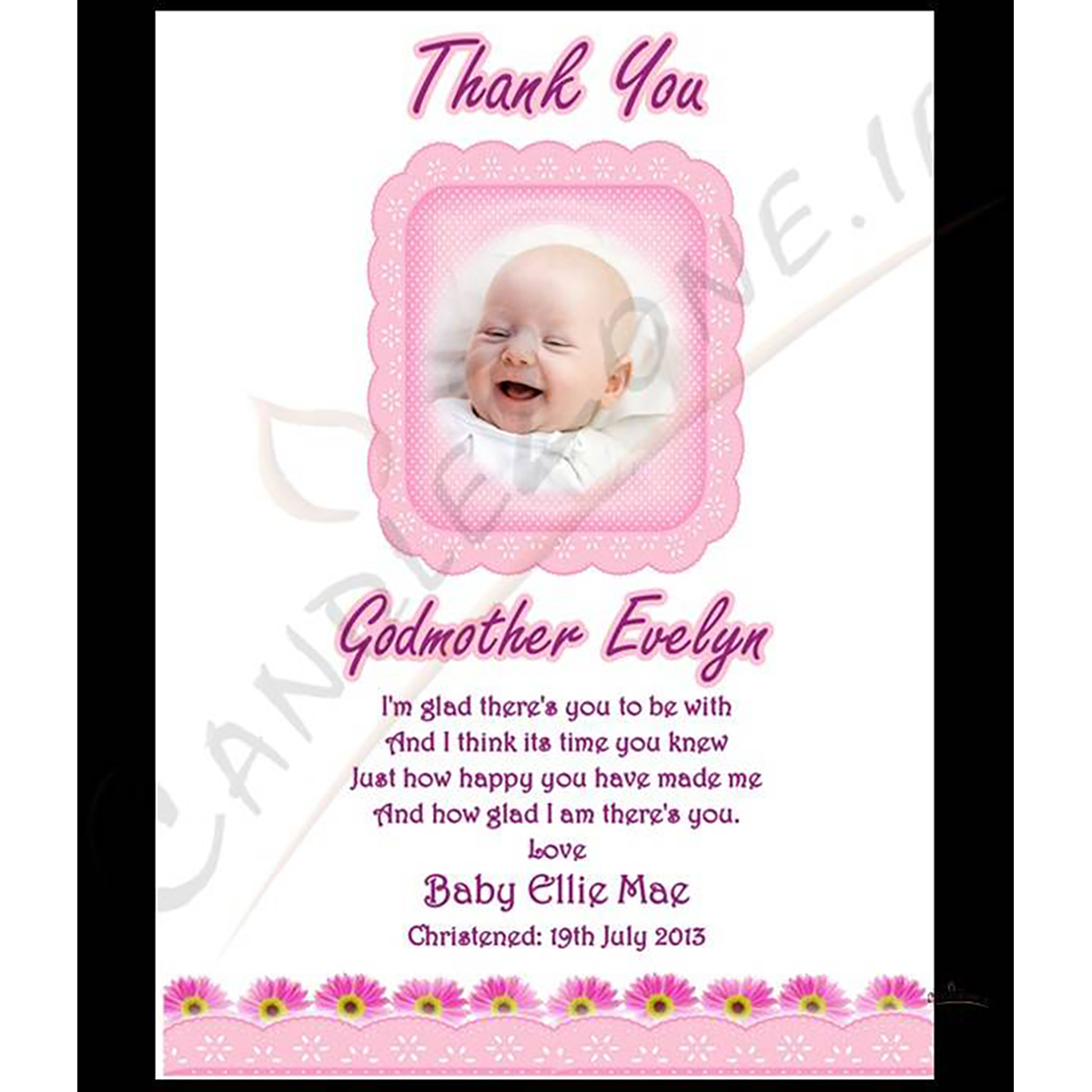 Personalised Godmother Candle Gift - Pink Daisies with Photo