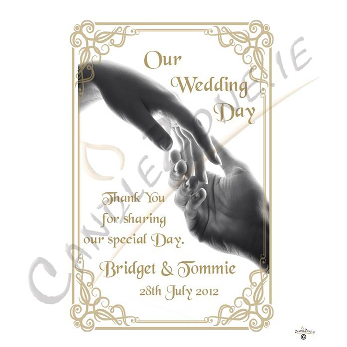 Personalised Wedding Candles - Hand To Hand Gold