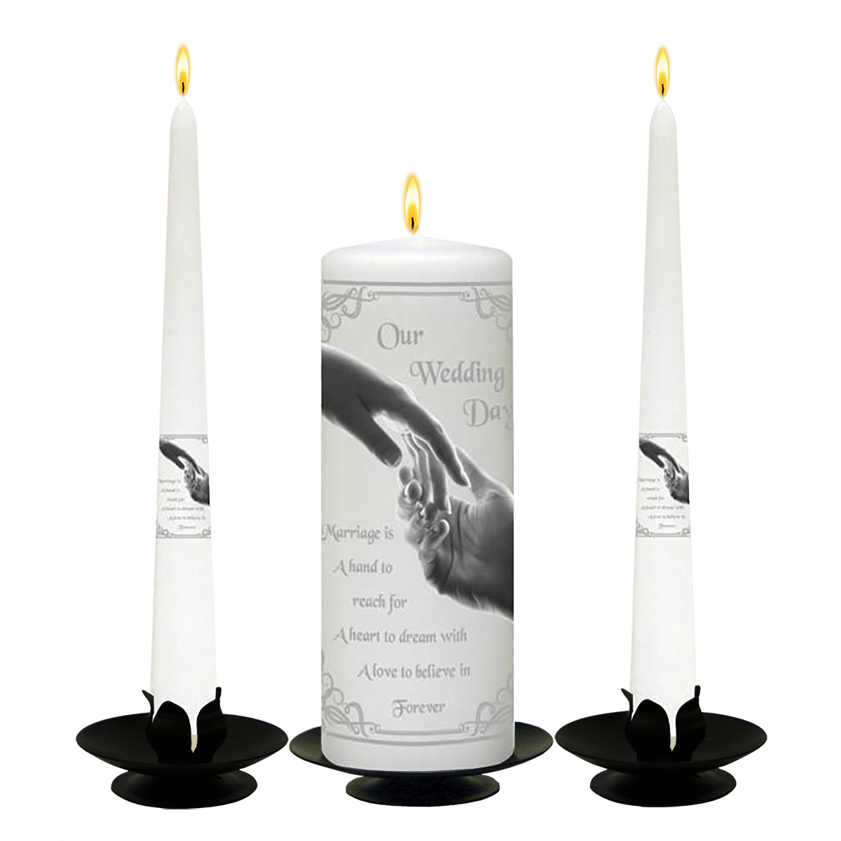 Hand To Hand Silver Wedding Candles (Ivory/White)