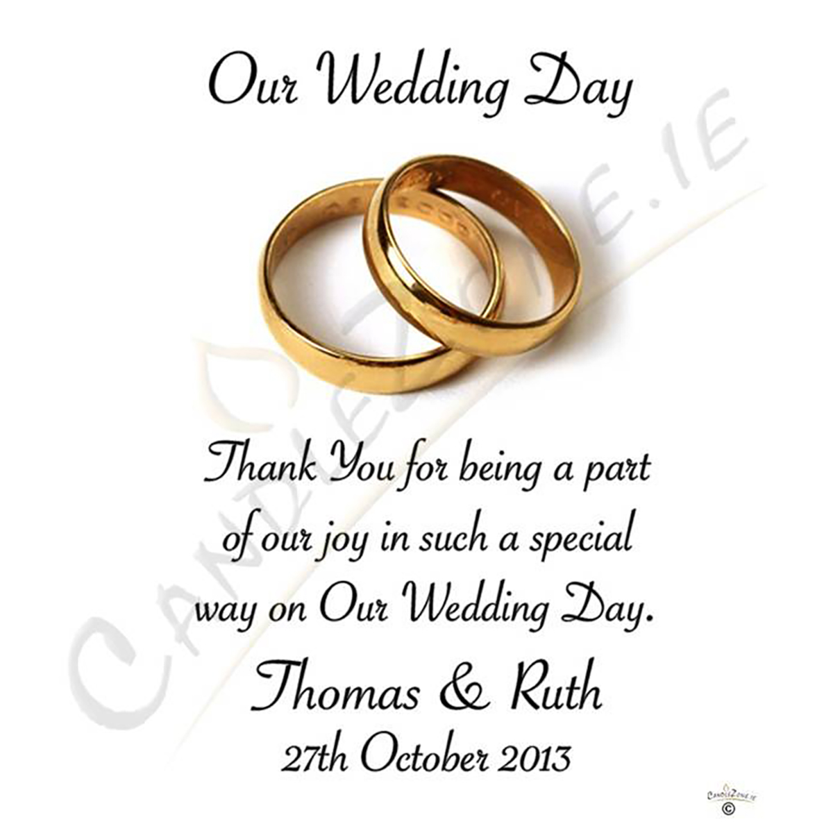Personalised Wedding Candles - Gold Elegant Rings on White Candles