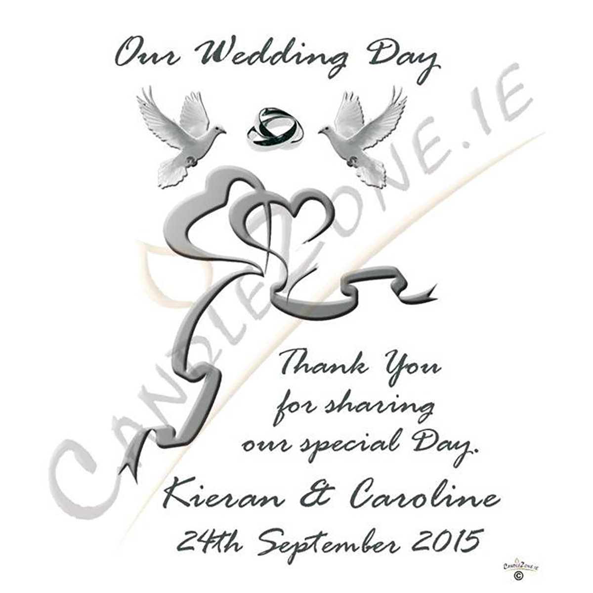 Personalised Wedding Candles - Two Hearts & Dove Silver