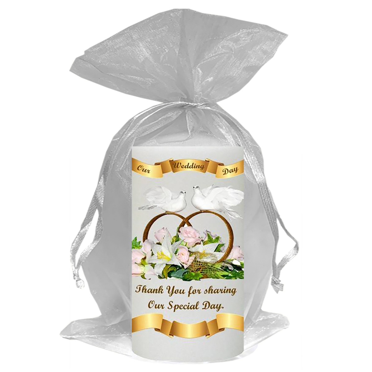 Personalised Wedding Candles - Wedding Bouquet Gold