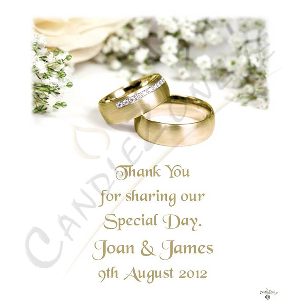 Personalised Wedding Candles - White Flowers & Rings