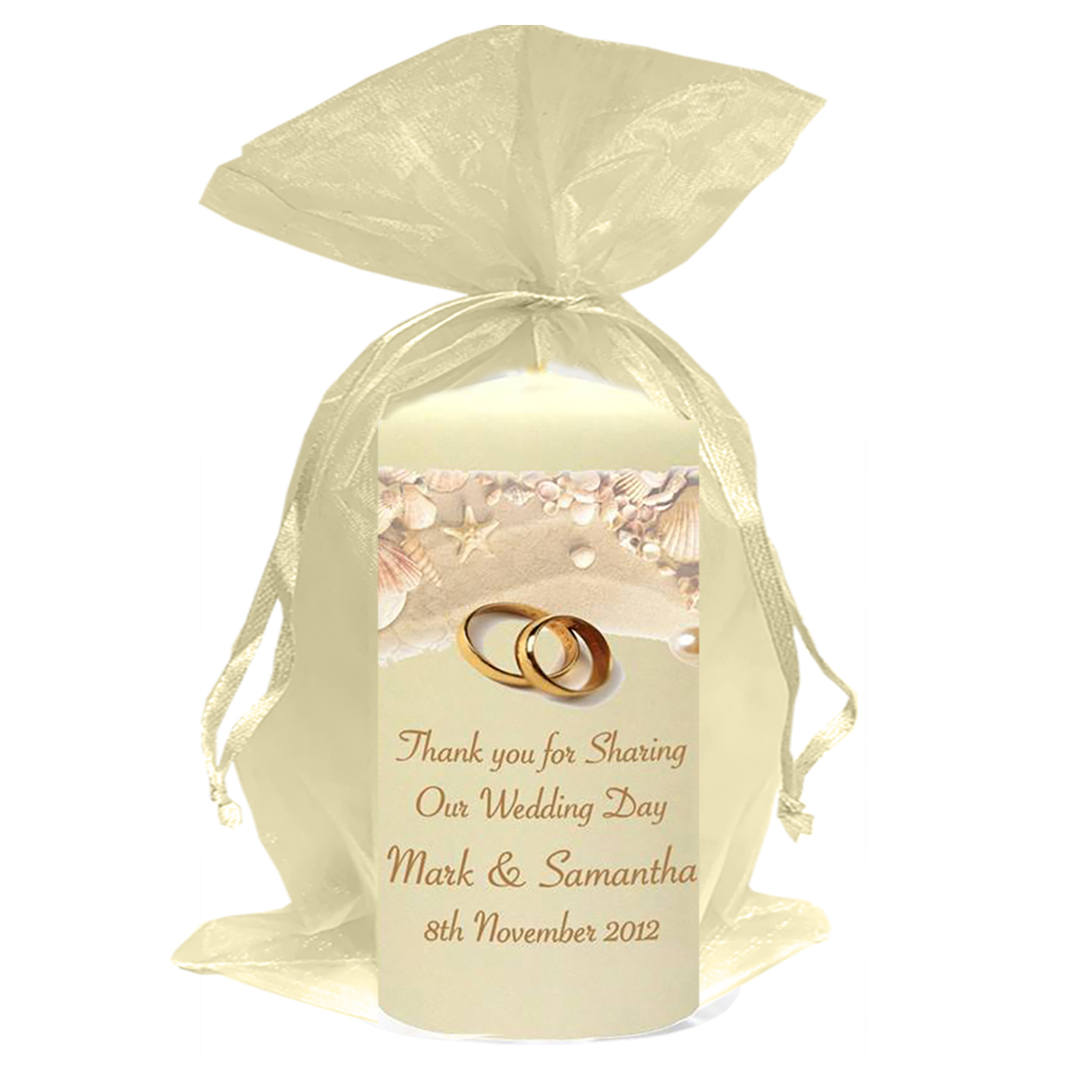 Personalised Wedding Candles - Beach & Rings