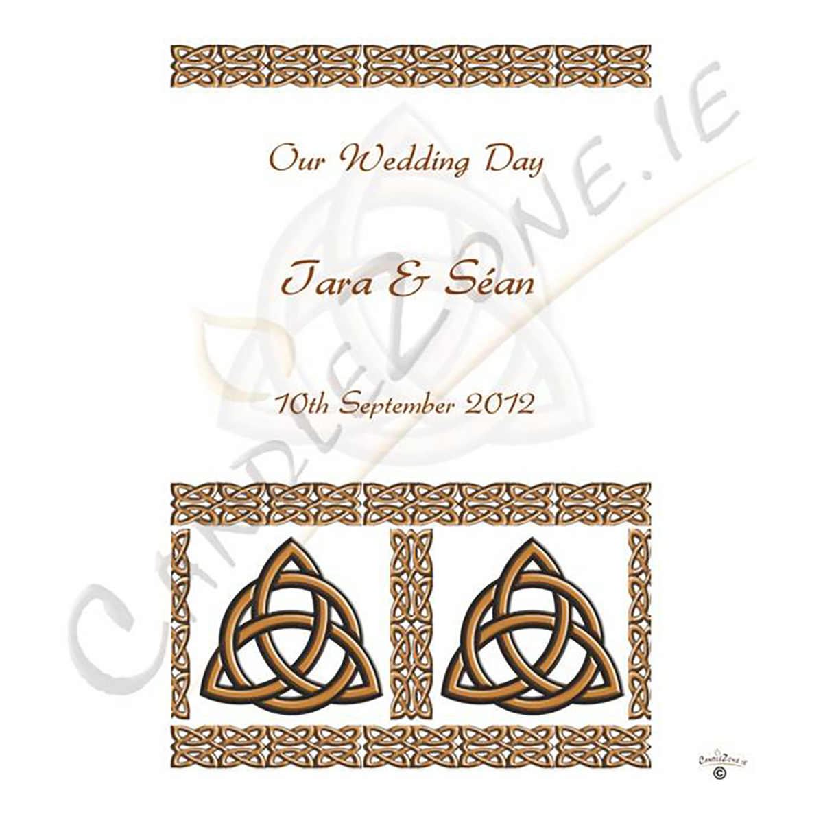 Personalised Wedding Candles - Trinity Knot Gold