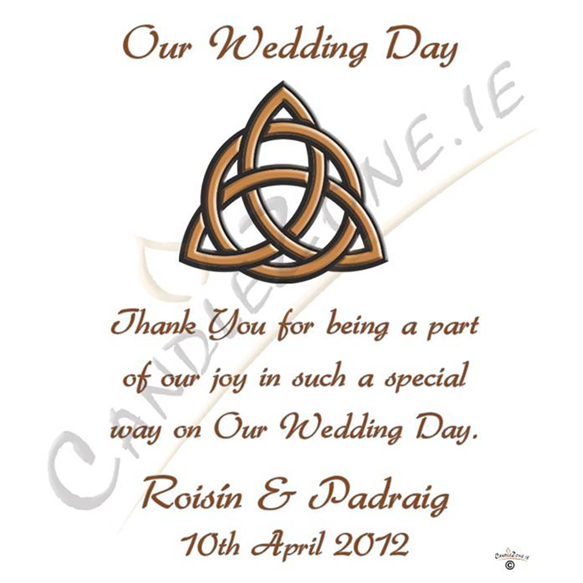 Personalised Wedding Candles - Trinity Knot Gold