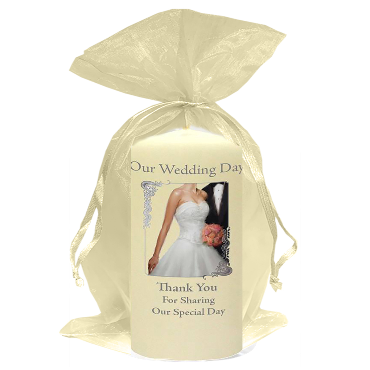 Personalised Wedding Candles - Chic Bride & Groom Silver Script