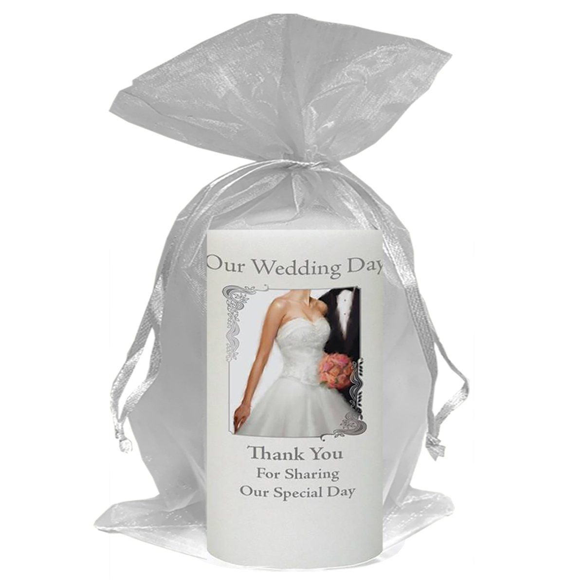 Personalised Wedding Candles - Chic Bride & Groom Silver Script
