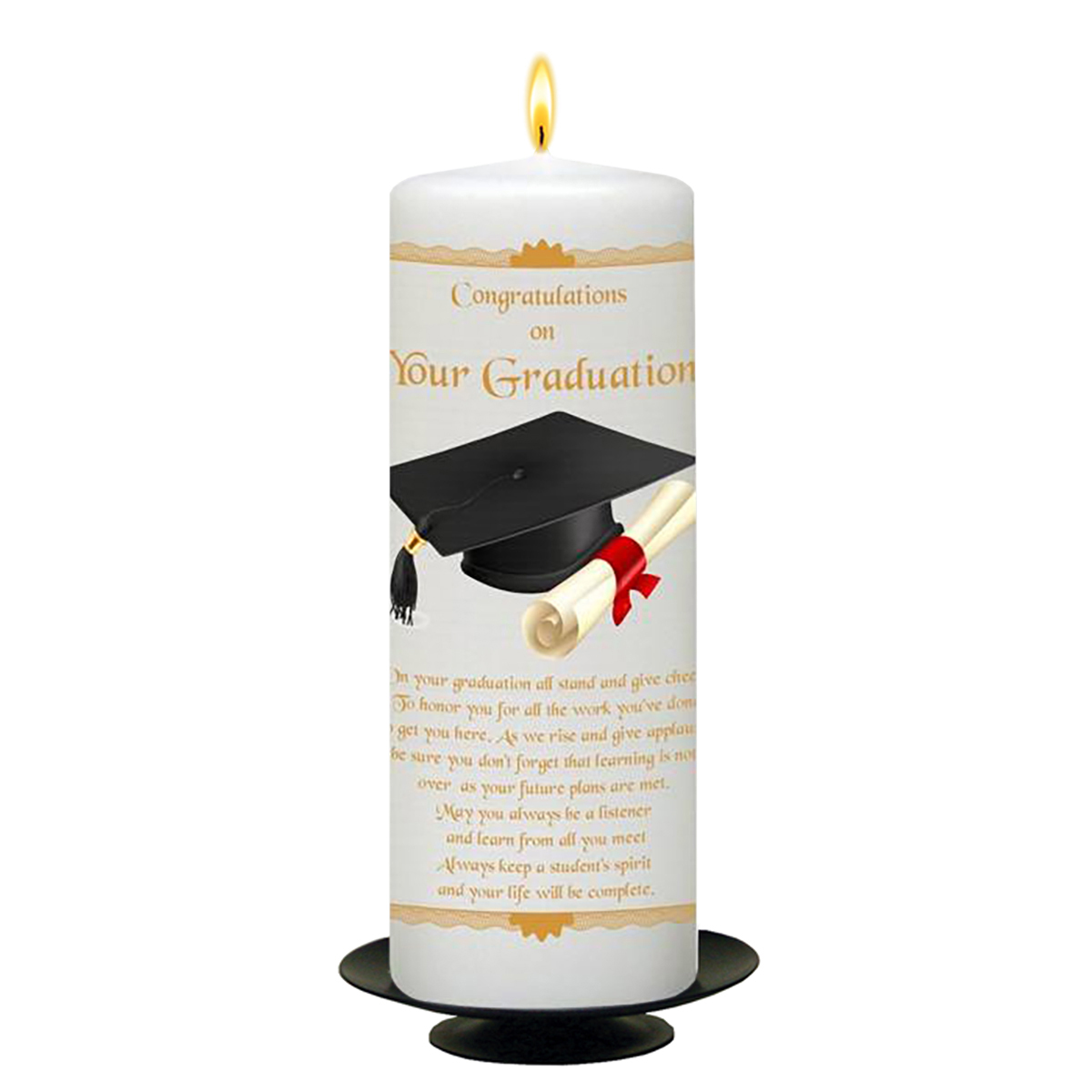 Personalised Graduation Candle Gift - Cap & Scroll Gold