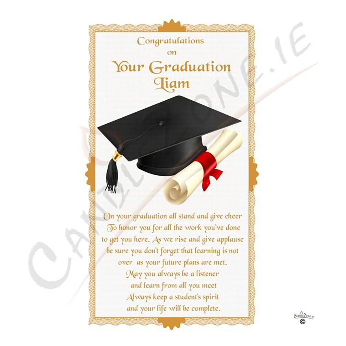 Personalised Graduation Candle Gift - Cap & Scroll Gold