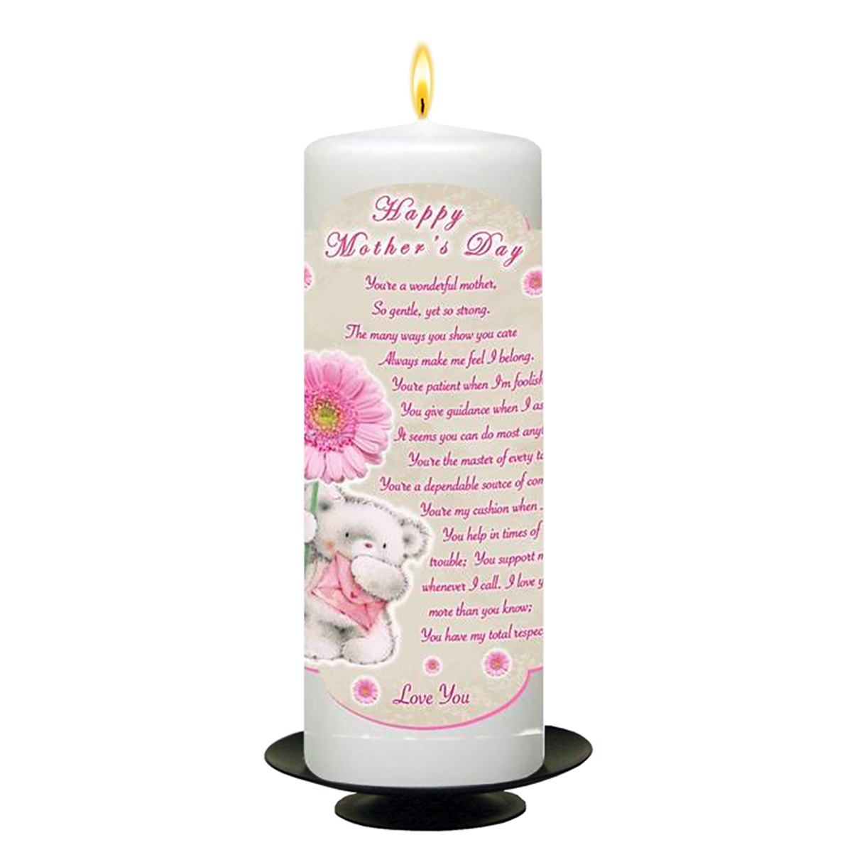 Personalised Mothers Day Candle Gift - Teddy & Pink