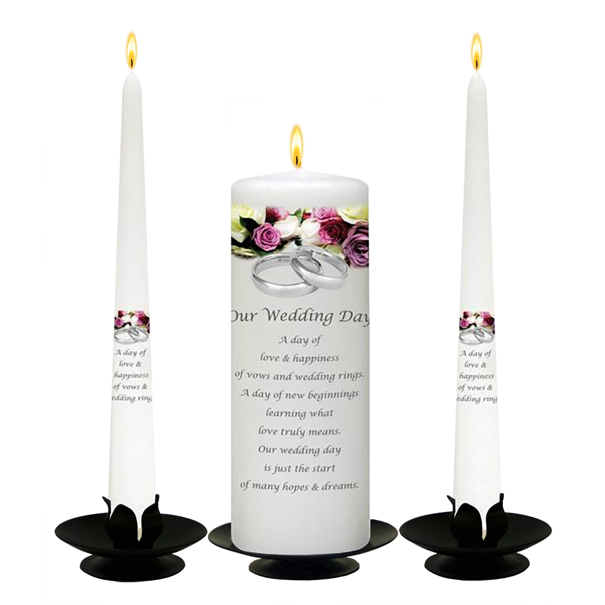 Personalised Wedding Candles - Purple & Cream Roses Silver