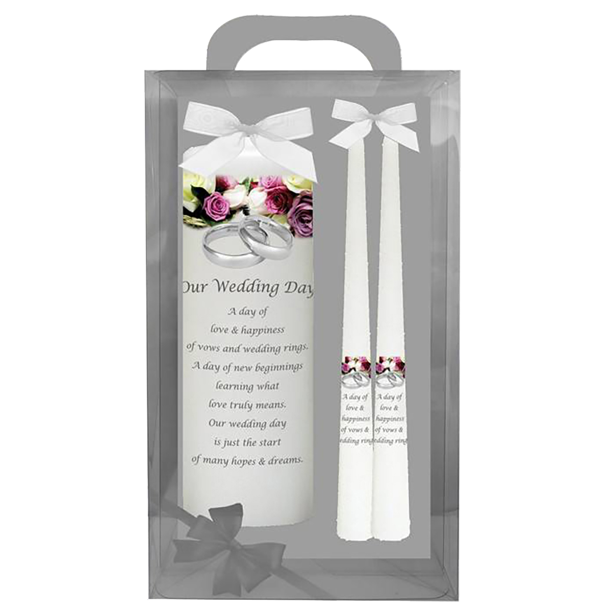 Personalised Wedding Candles - Purple & Cream Roses Silver