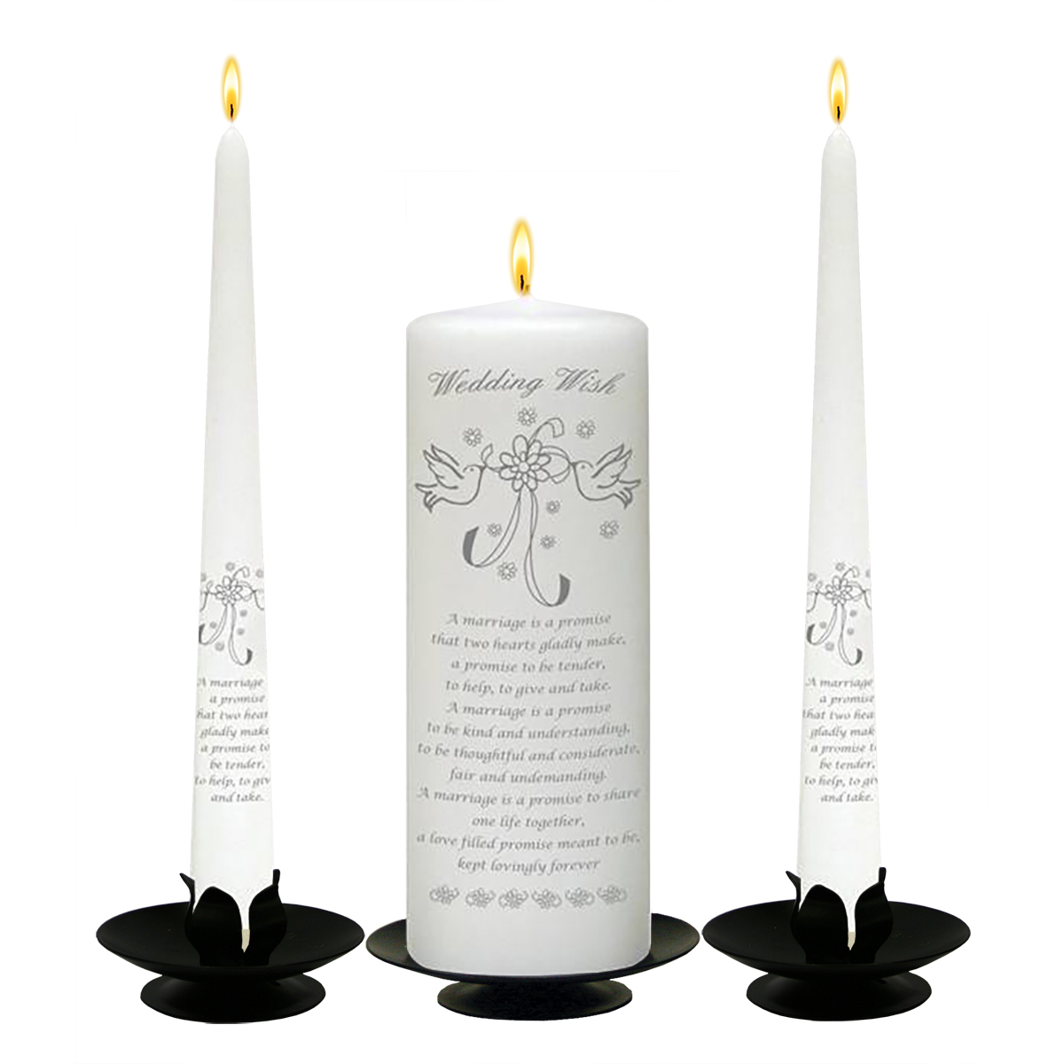 Personalised Wedding Candles - Dove & Ribbons Silver