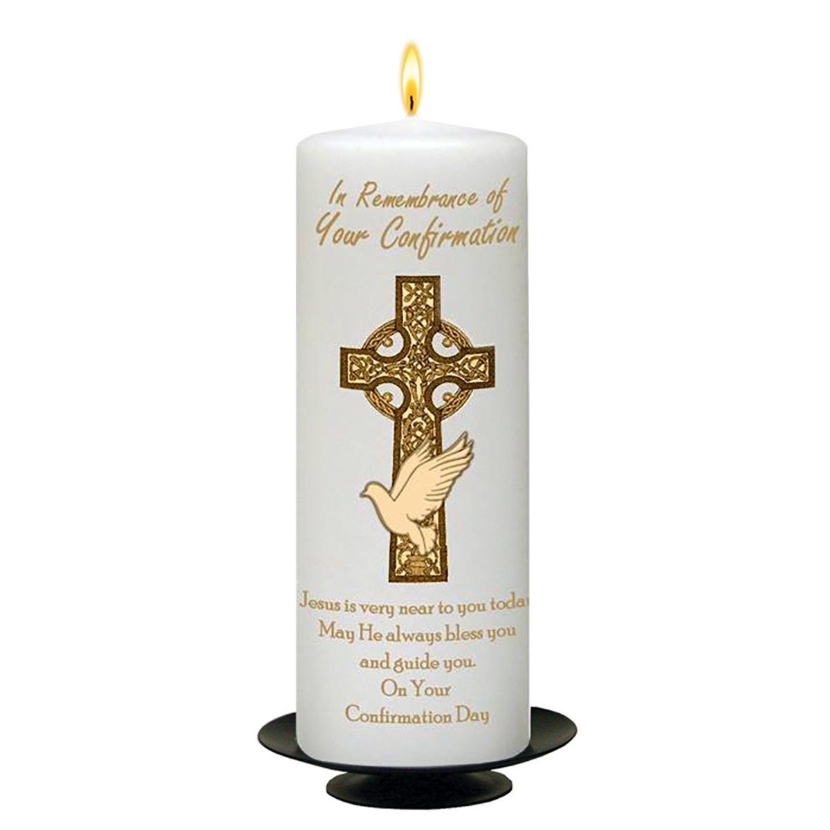 Personalised Confirmation Candle - Celtic Cross & Dove Gold