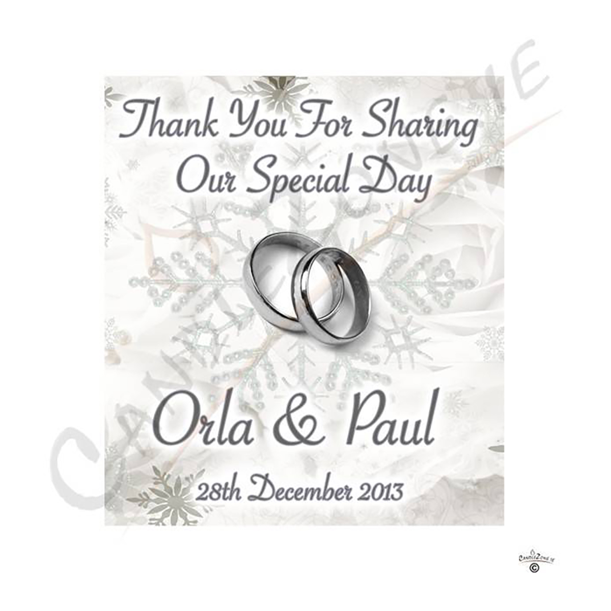 Personalised Wedding Candles - Snowflakes & Rose Silver
