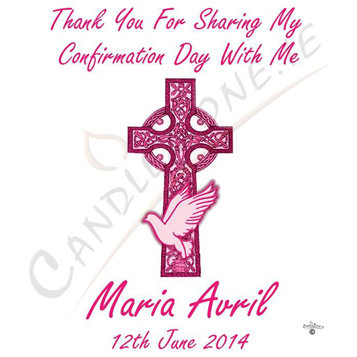 Personalised Confirmation Candle - Celtic & Dove Pink Cross
