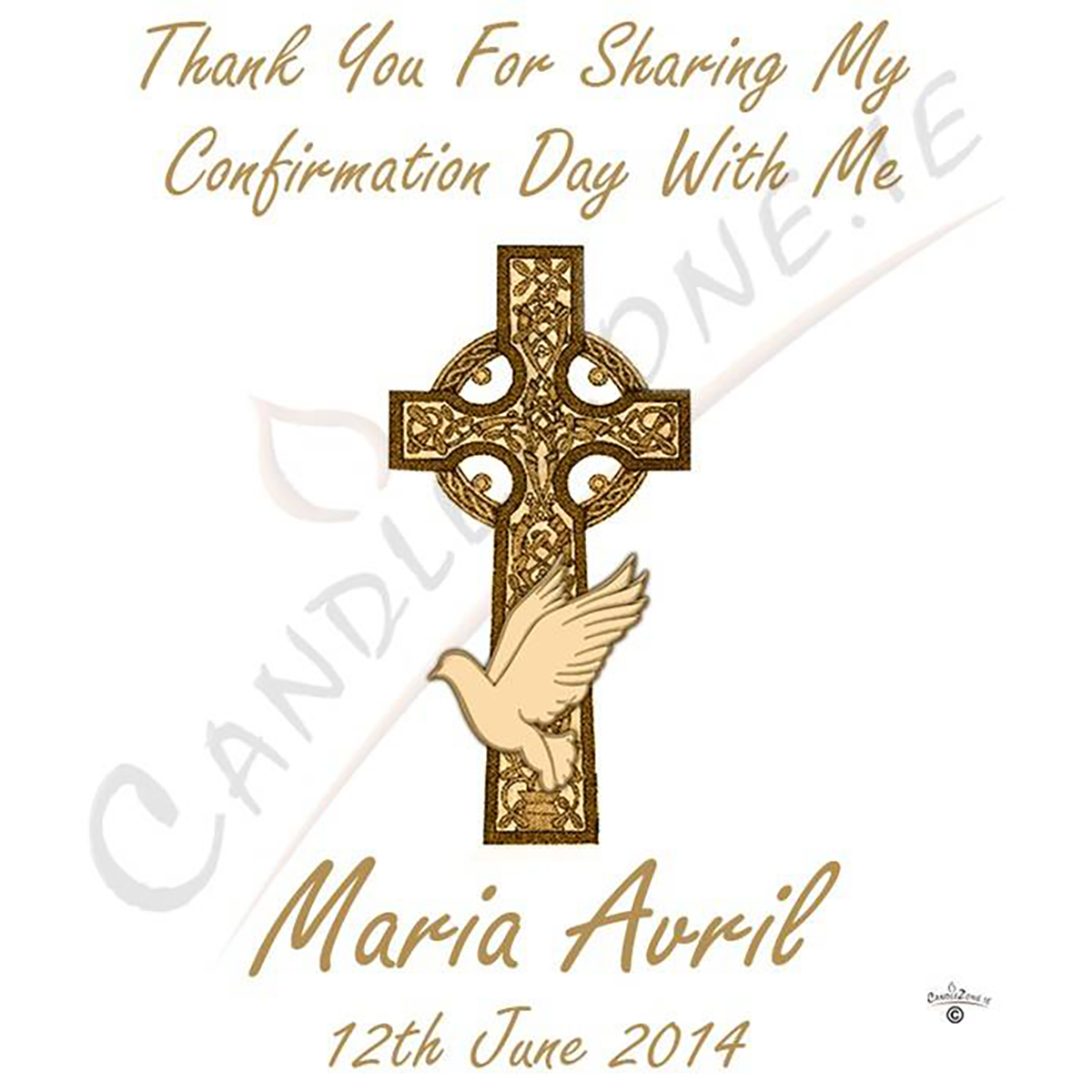 Personalised Confirmation Candle - Celtic Cross & Dove Gold