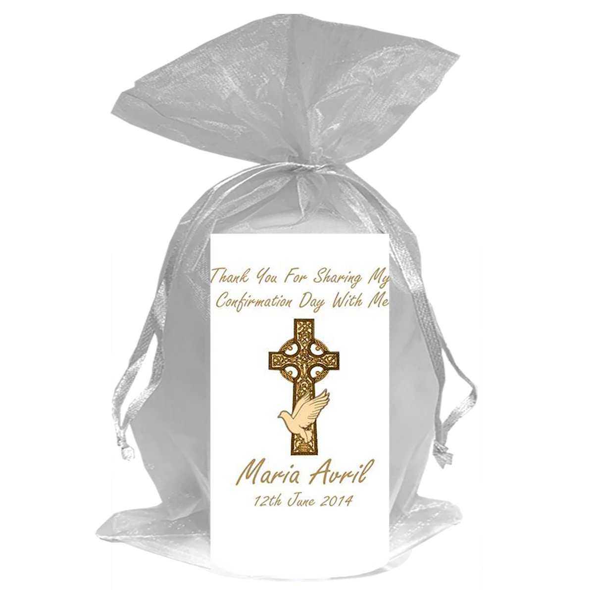 Personalised Confirmation Candle - Celtic Cross & Dove Gold