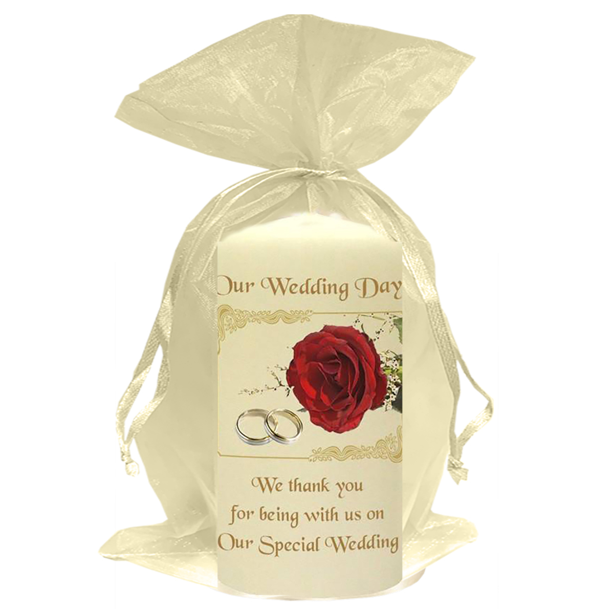 Personalised Thank you Wedding Favour - Red Roses & Gold Rings