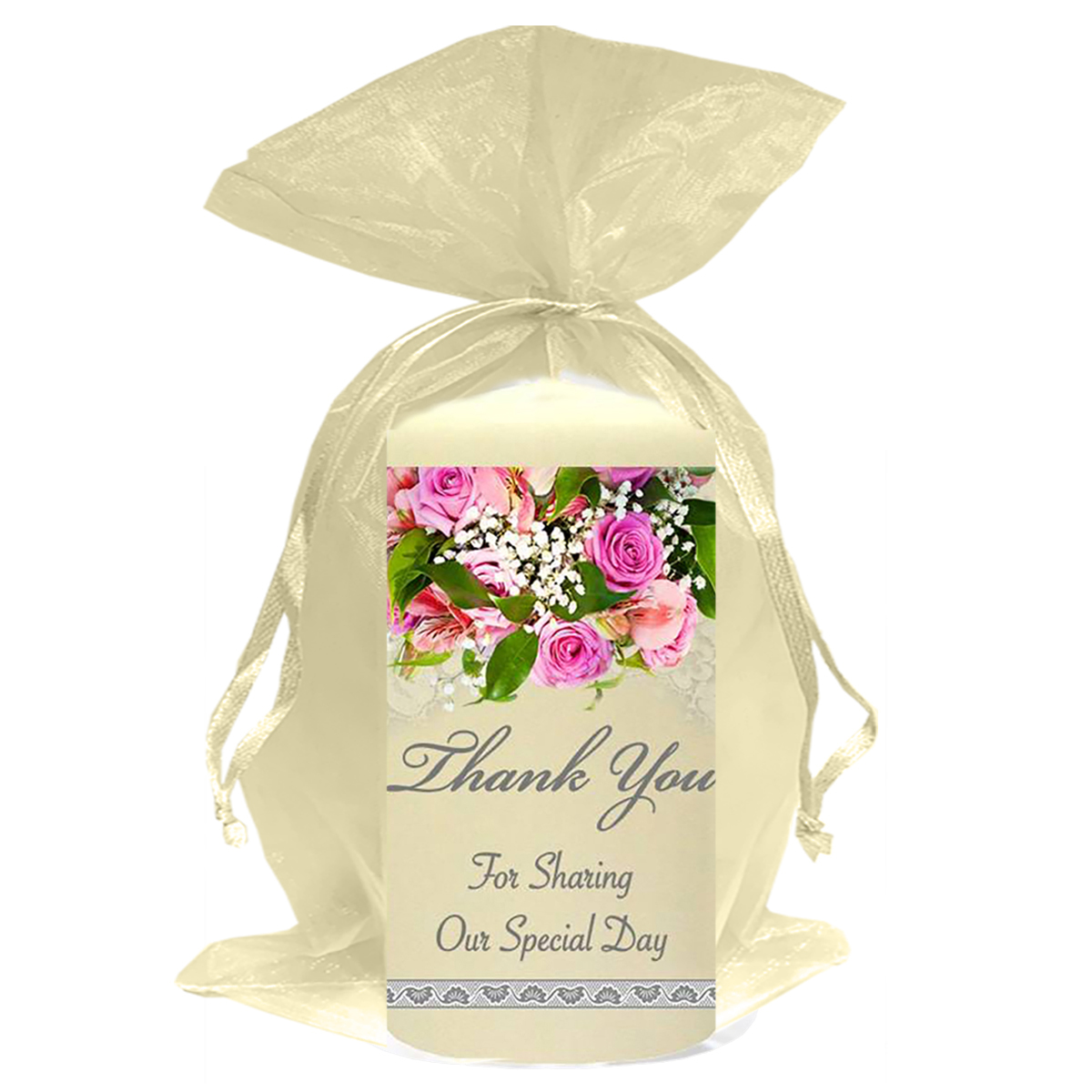 Personalised Thank you Wedding Favour - Lace silver Rings & Pink Roses