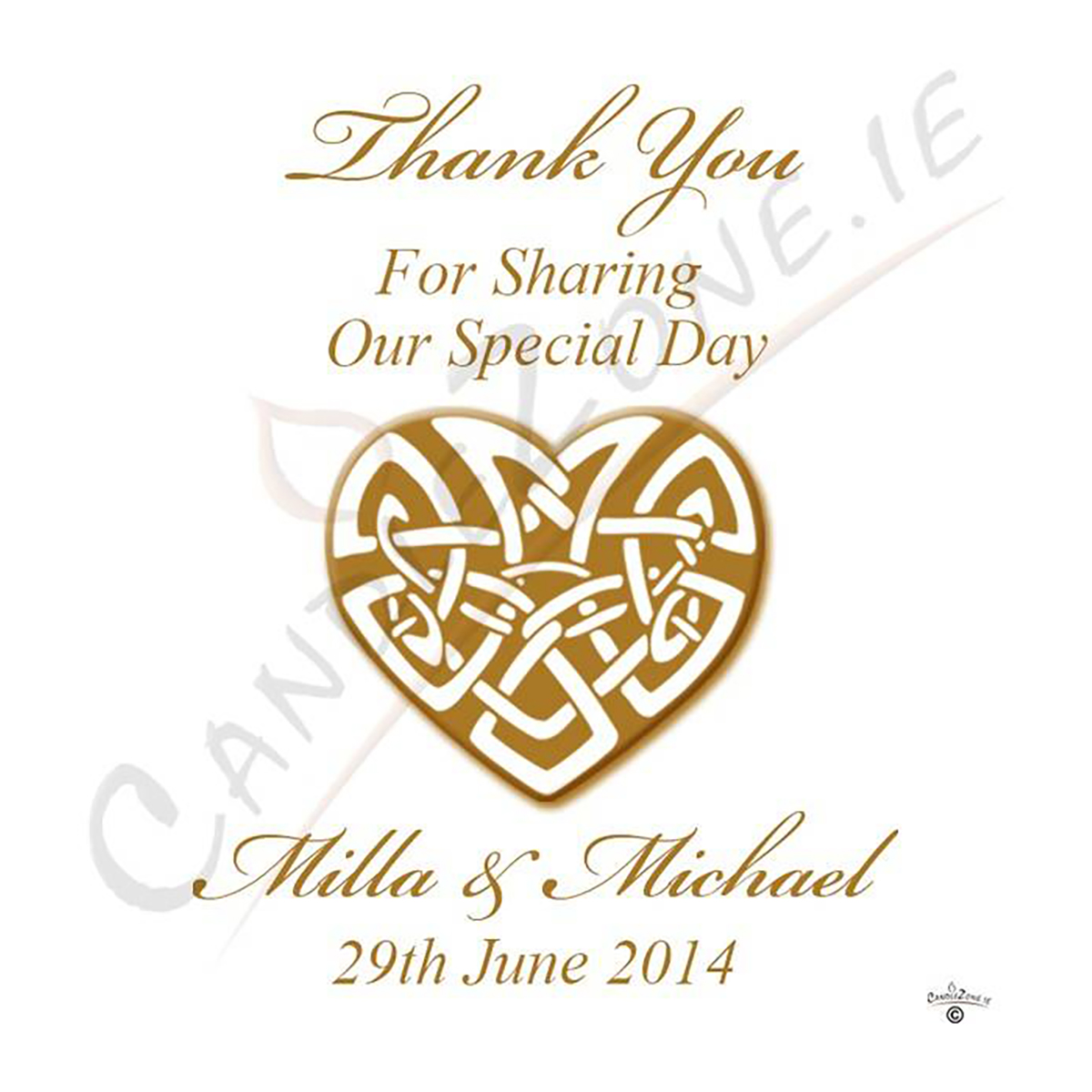 Personalised Thank you Wedding Favour - Infinity Heart Gold