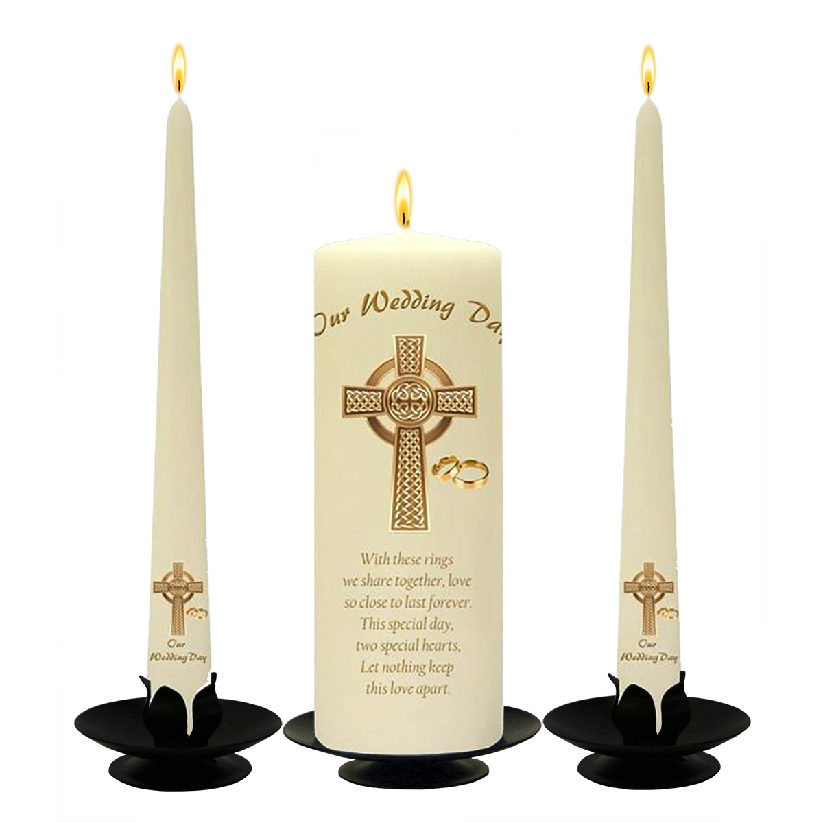 Personalised Wedding Candles - Celtic Cross & Rings Gold