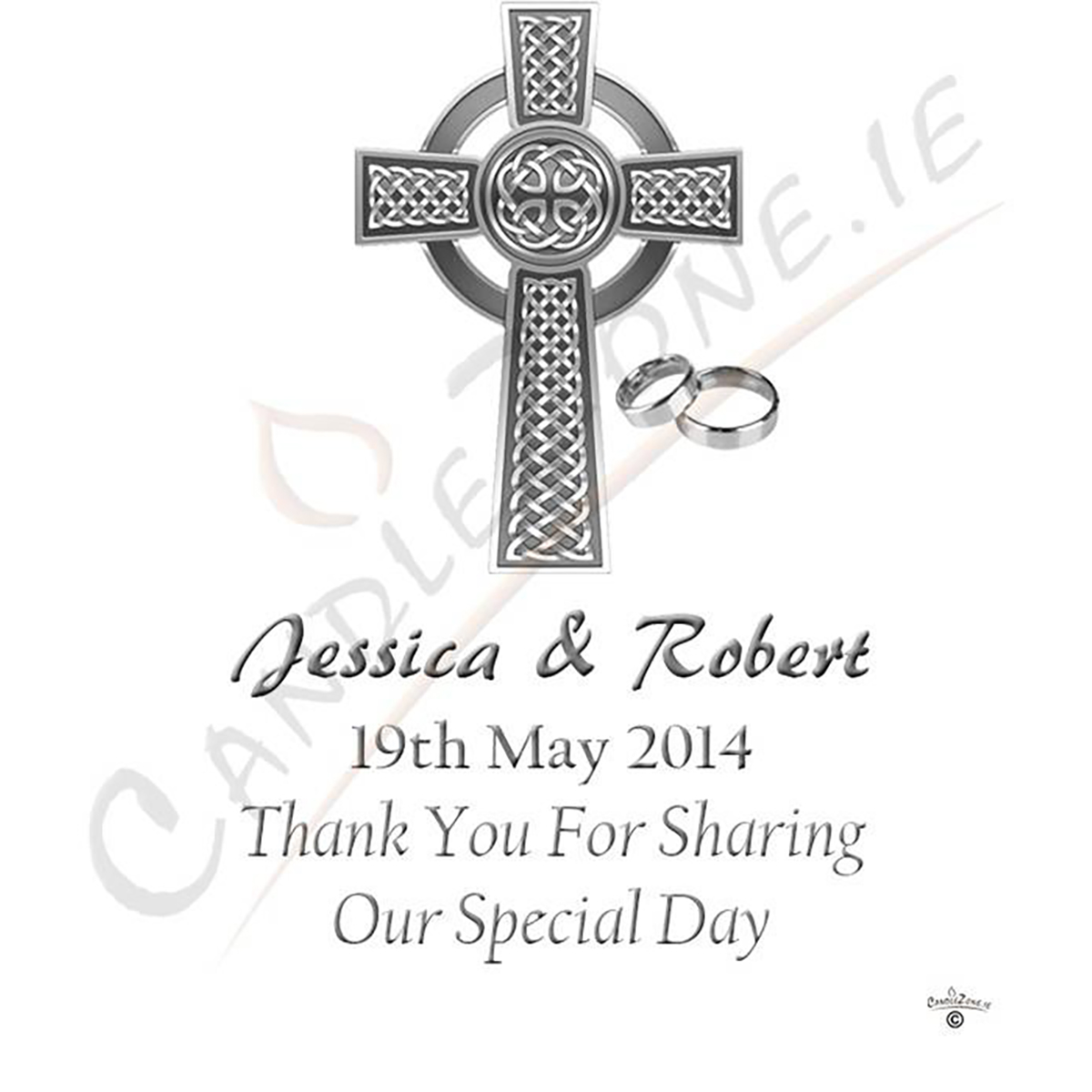 Personalised Wedding Candles - Celtic Cross & Rings Sliver