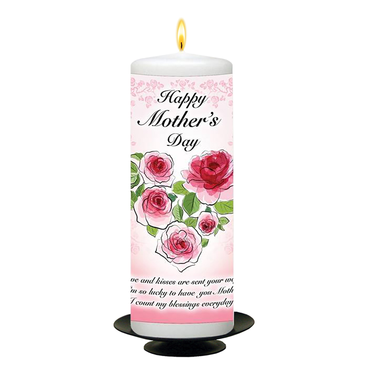 Personalised Mothers Day Candle Gift - Red Roses Heart