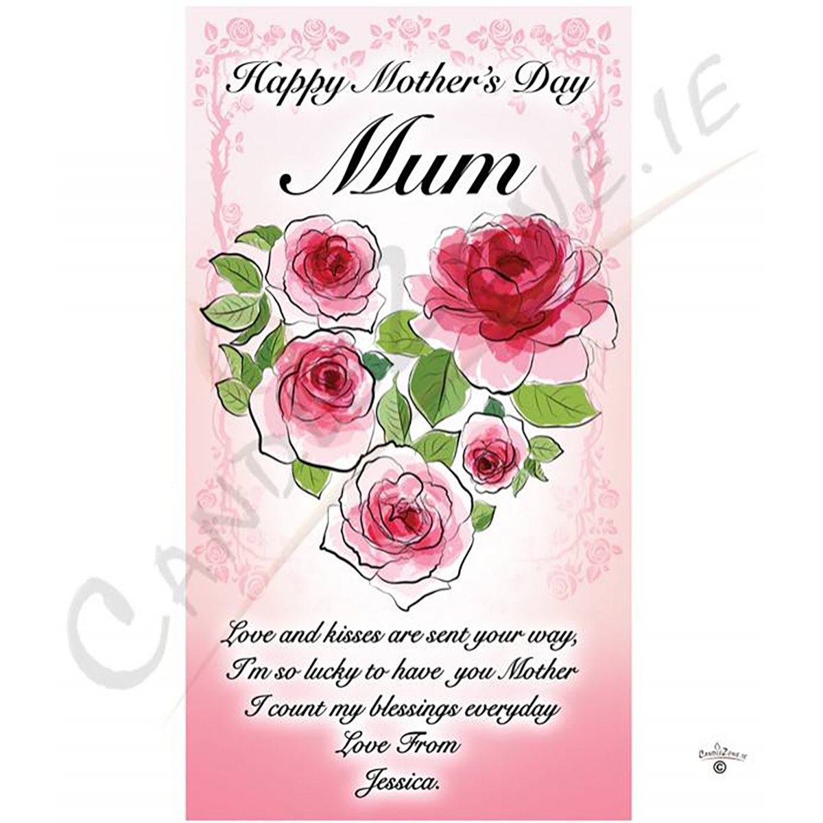 Personalised Mothers Day Candle Gift - Red Roses Heart
