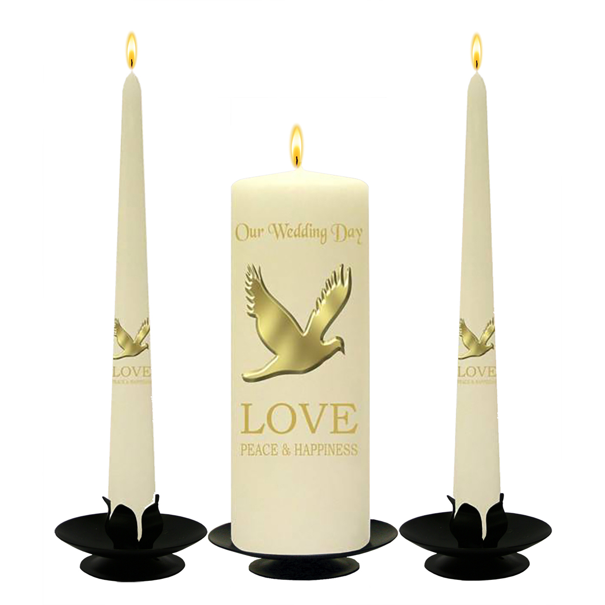 Personalised Wedding Candles - Love & Dove Gold