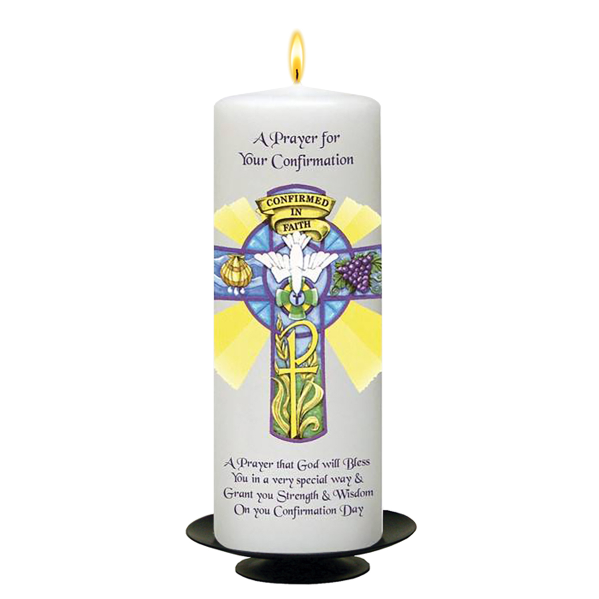 Personalised Confirmation Candle - Dove & Purple Cross
