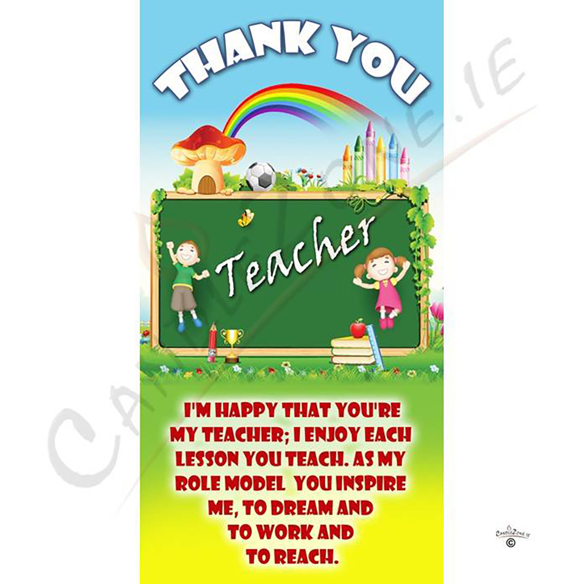 Personalised Thank You Teacher Candle Gift - Rainbow Over Blackboard