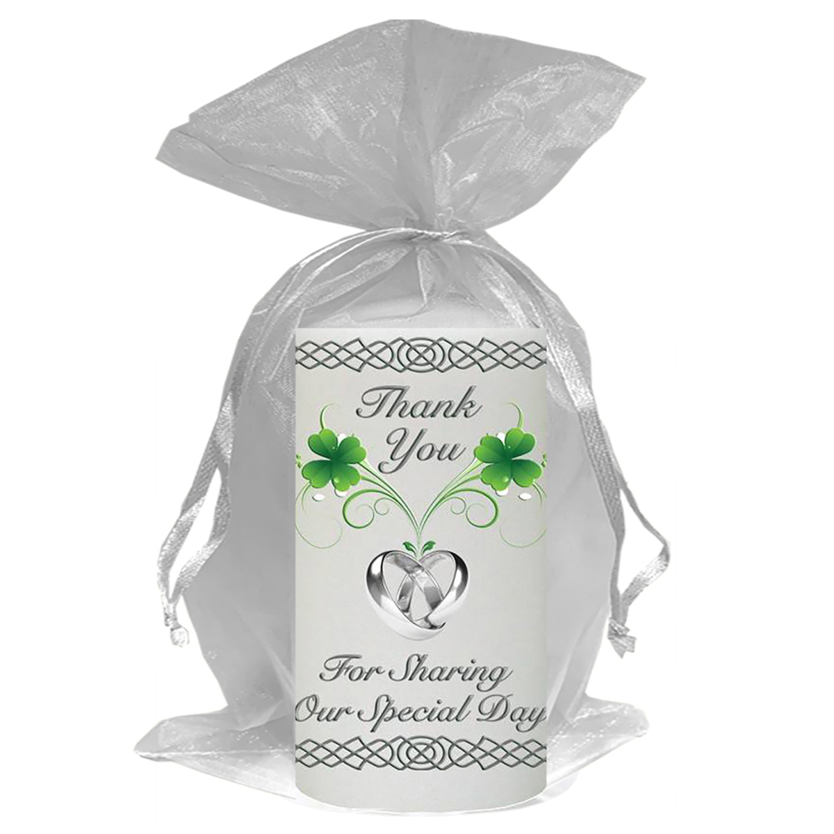 Personalised Thank you Wedding Favour - Four Leaf Clover & Rings Silver