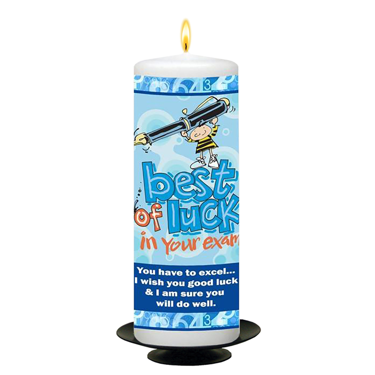 Personalised Exam Good Luck Candle Gift - Boy & Blue Pen