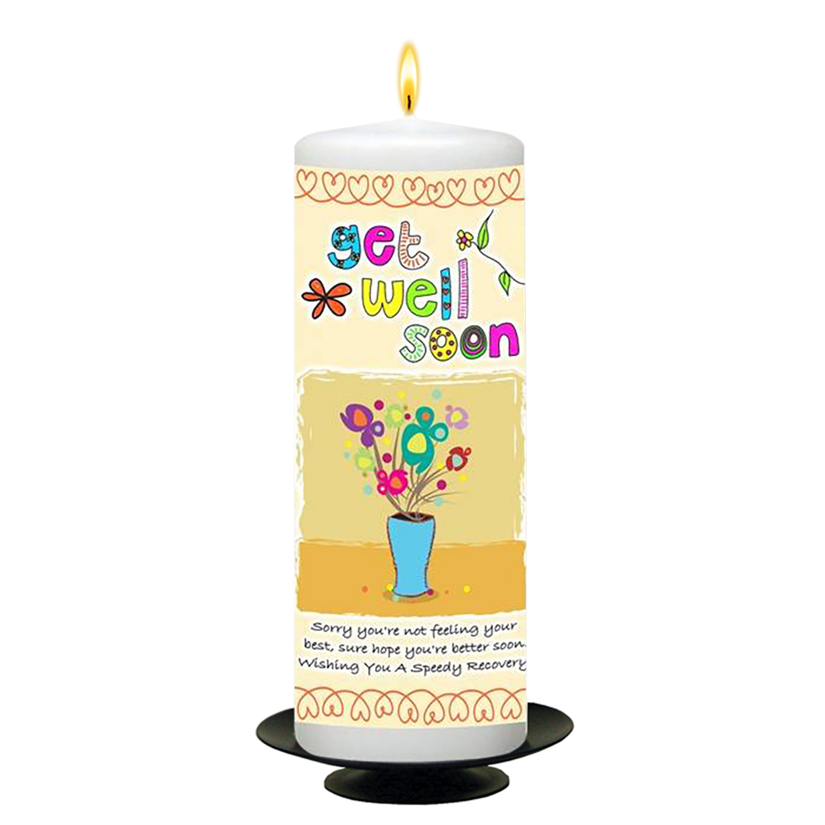 Personalised Get Well Soon Candle Gift - Flowers & Vase