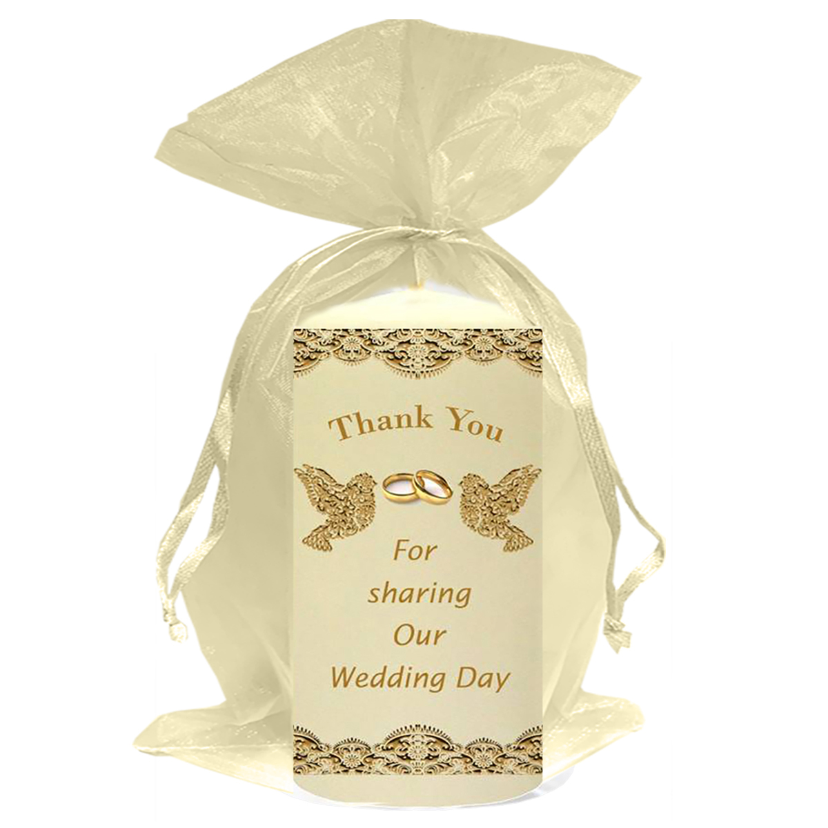 Personalised Wedding Candles - Lace Dove Gold & Rings