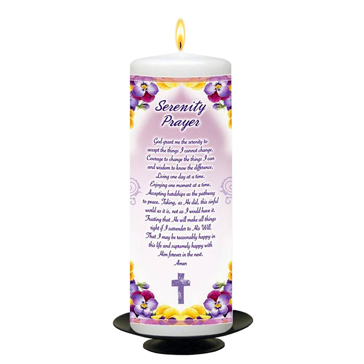 Personalsied Inspirational Candle Gift - Serenity Prayer (Purple Flowers)